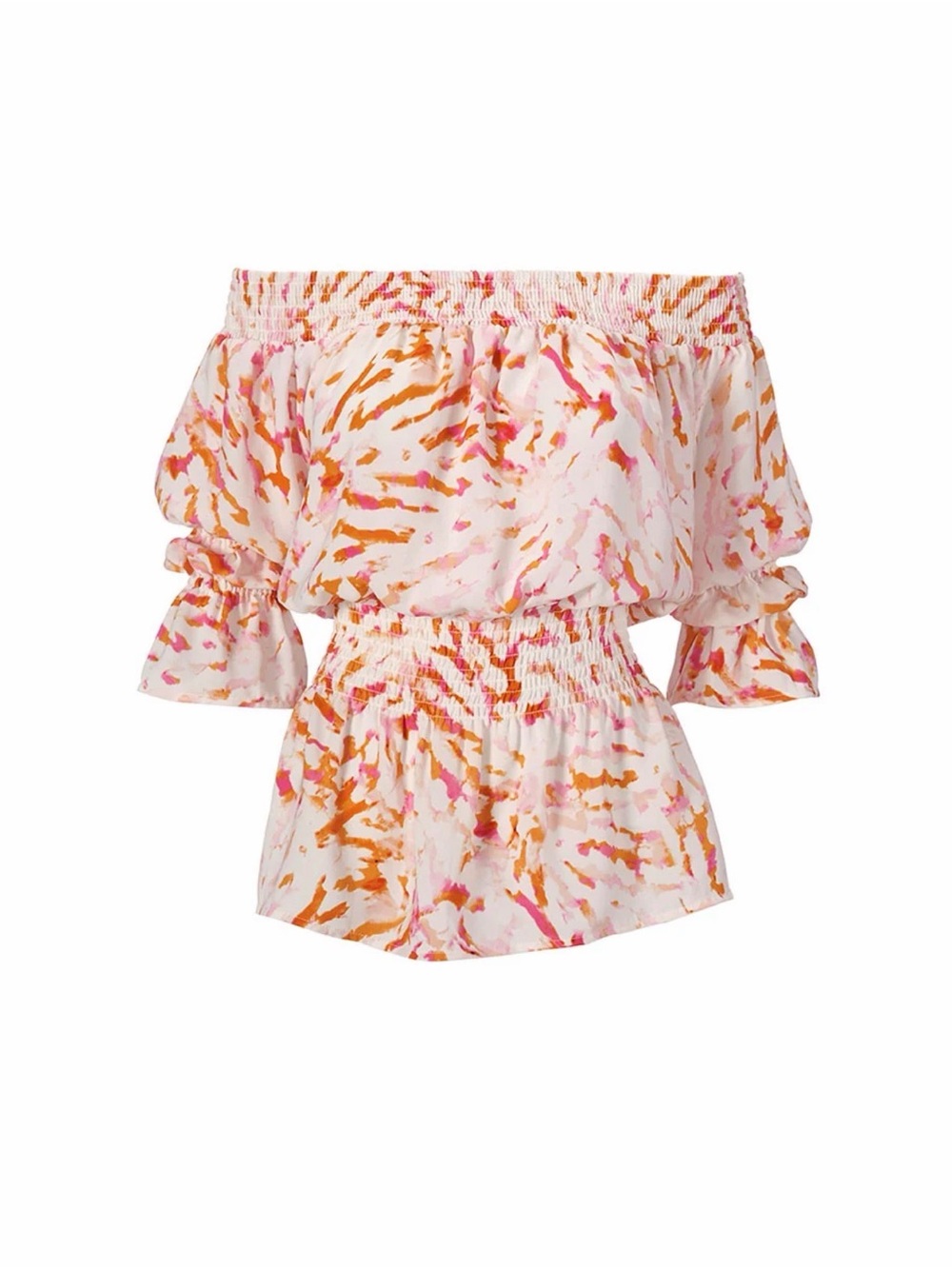 Women’s Cabi Drop Off Blouse-Off-Shoulder Pink & Orange Printed